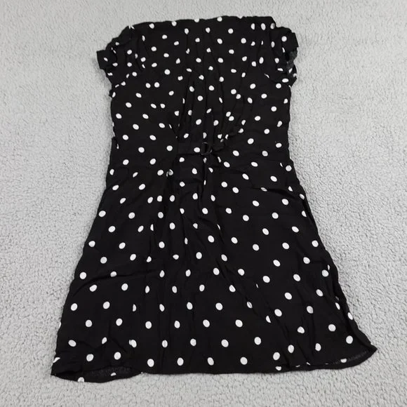 Urban Outfitters Mini Slip Baby Tee Dress Womens Medium Black Polkadot Button Up - Picture 8 of 10